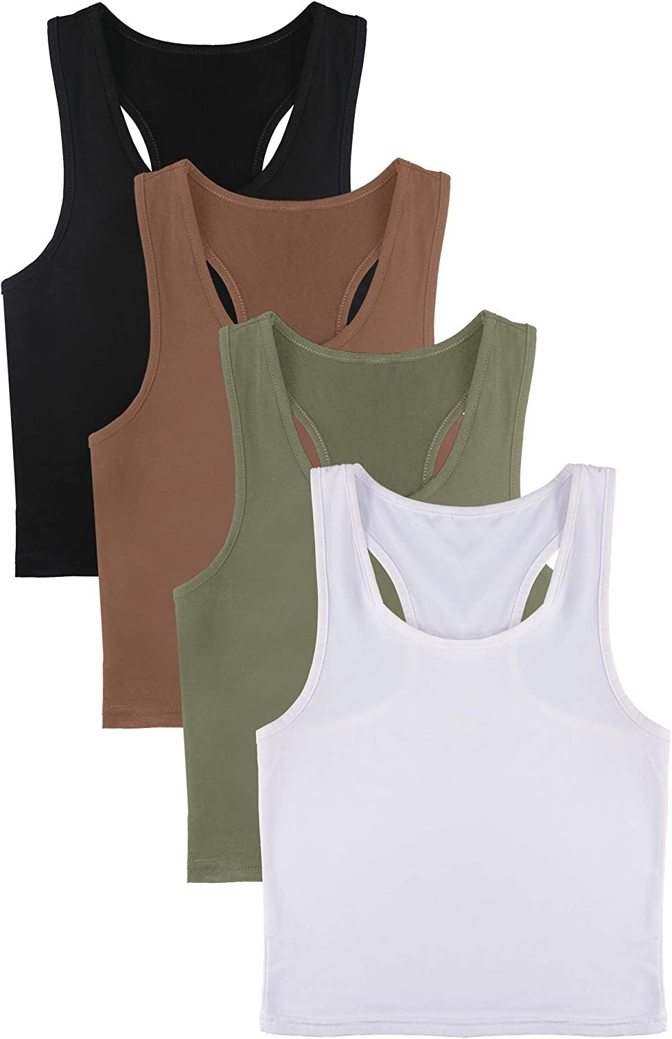 Women's 4-Piece Basic Sleeveless Racerback Crop Tank Top Set for Yoga and Running