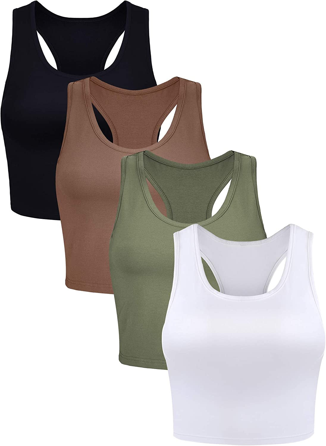 Women's 4-Piece Basic Sleeveless Racerback Crop Tank Top Set for Yoga and Running